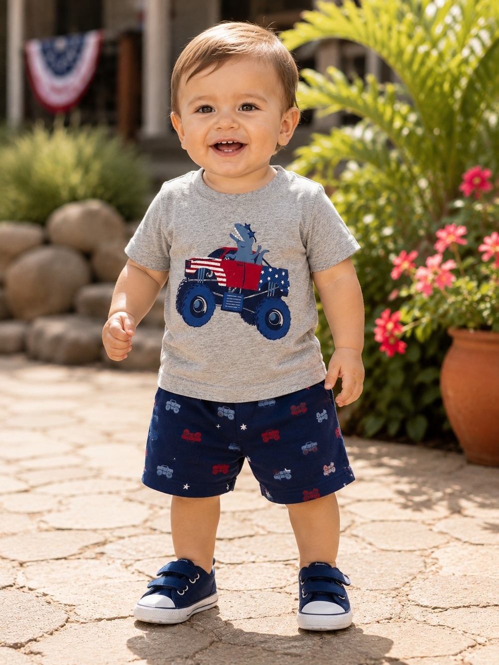 Child of Mine by Carter's Baby Boys Grey & Navy Monster Truck 2-Piece Outfit Set